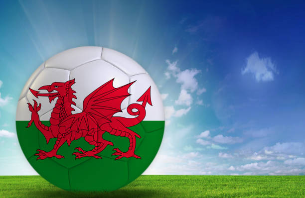 balón de fútbol con la bandera de gales - welsh flag fotografías e imágenes de stock