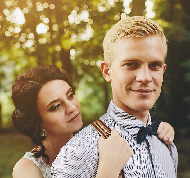 istock Beautiful wedding couple posing 543810240