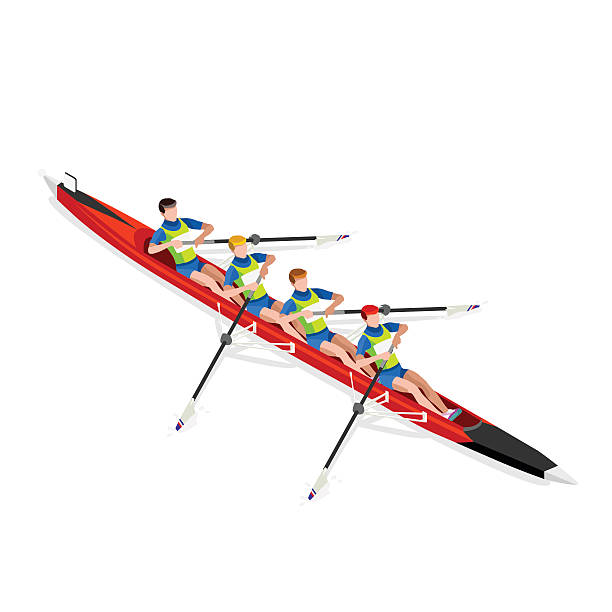каноэ без рулевой четыре спорта векторный рисунок 3d - rowing rowboat sport rowing oar stock illustrations