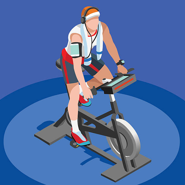 rower treningowy przędzenie klasy sprawność fizyczna 3d izometryczny obrazu wektorowego - gimnastyka izometryczna obrazy stock illustrations