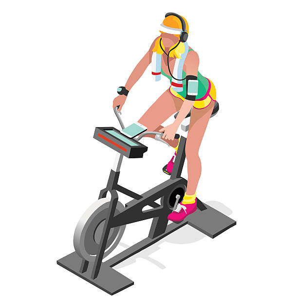 przędzenia rower treningowy na siłowni klasa 3d izometryczny obrazu wektorowego - gimnastyka izometryczna obrazy stock illustrations