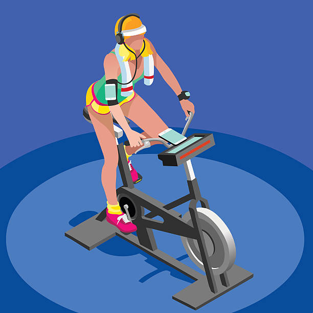 przędzenia rower treningowy na siłowni klasa 3d izometryczny obrazu wektorowego - gimnastyka izometryczna obrazy stock illustrations