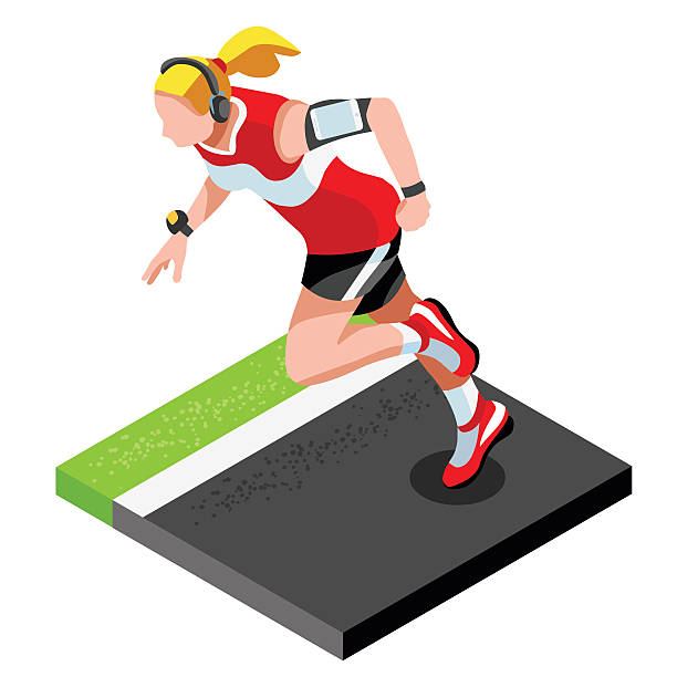 マラソンランナーフィットネスワークアウト、3 d アイソメトリックベクトル画像 - treadmill gym isolated running点のイラスト素材／クリップアート素材／マンガ素材／アイコン素材