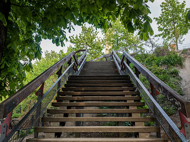 istock Wooden stairs in a park leading up 543818892