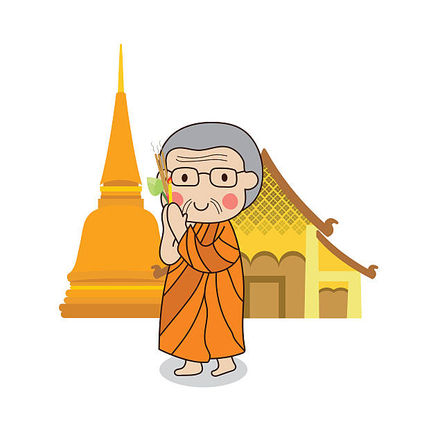 ilustraciones, imágenes clip art, dibujos animados e iconos de stock de monje budista caminando con vela encendida en la mano alrededor del templo. - candle human hand candlelight symbols of peace