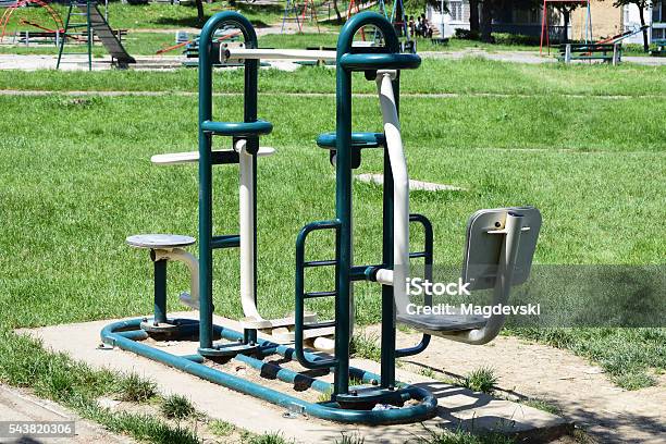Fitness Equipment In The Park Stock Photo - Download Image Now - Back, Body Conscious, City