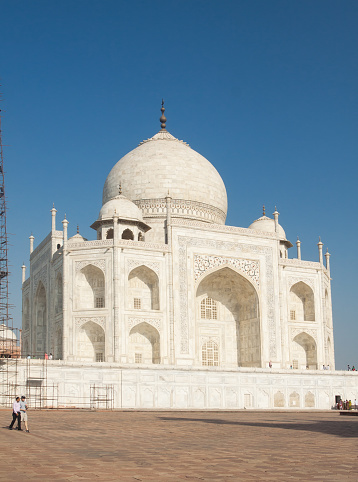 Agra. India - May 7, 2016: Group of indian tourist walk of Taj Mahal area