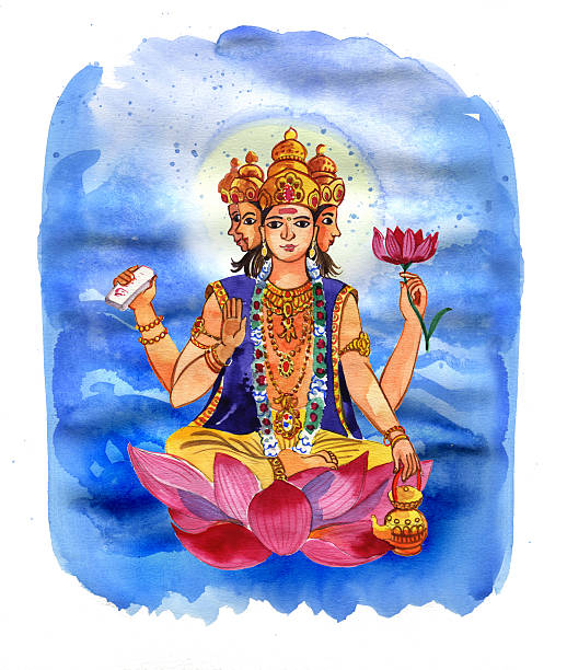 Bright Brahma sits on a pink lotus Beautiful Brahma, sitting on a lotus brahma illustrations stock illustrations