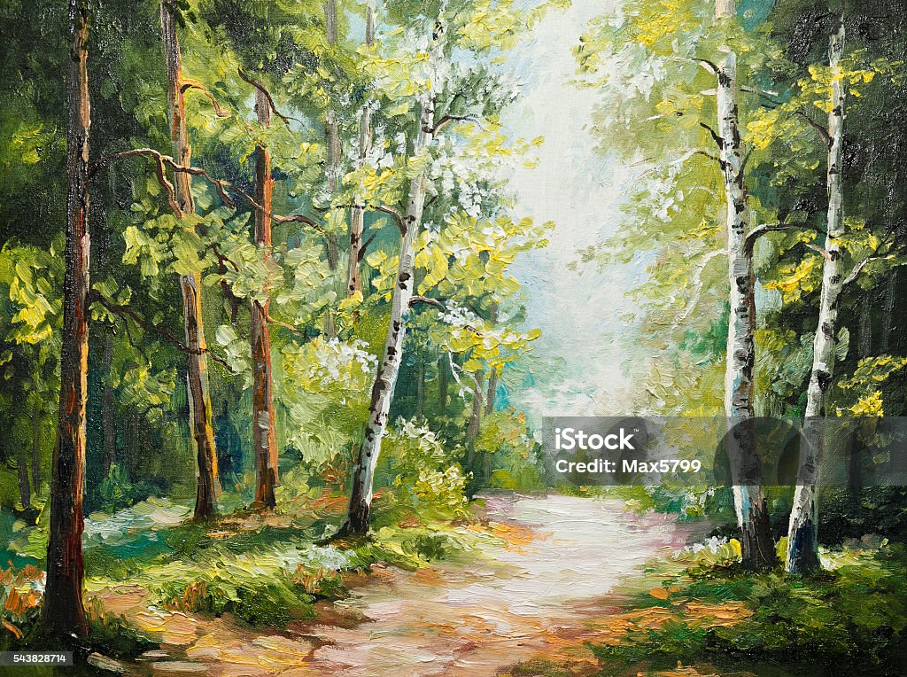 oil painting on canvas - summer forest oil painting on canvas - summer forest, autumn, background, beautiful Painting - Art Product Stock Photo