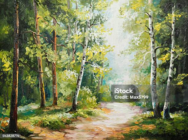 Oil Painting On Canvas Summer Forest Stock Photo - Download Image Now - Painting - Art Product, Painting - Activity, Landscape - Scenery