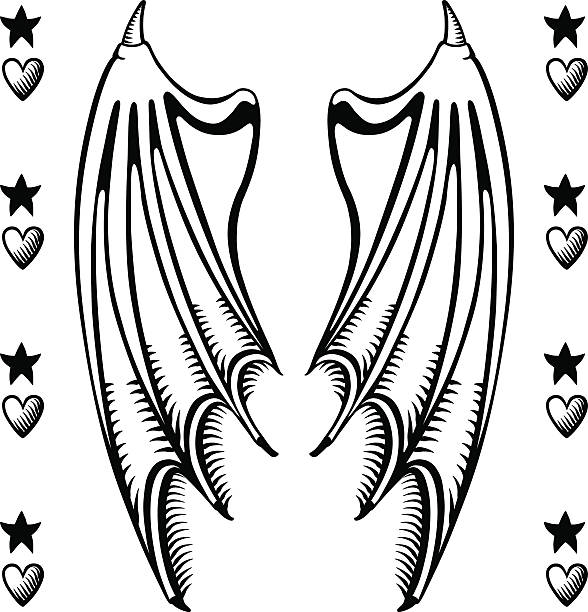 ilustraciones, imágenes clip art, dibujos animados e iconos de stock de devil's wings - heart shape wing red vector