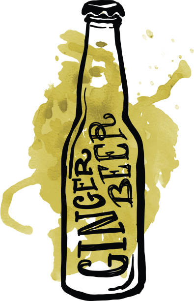 ilustrações, clipart, desenhos animados e ícones de cerveja de gengibre e garrafa em aquarela rótulo - tempera painting paint art bottle