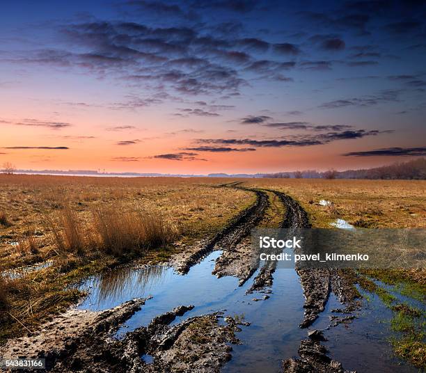 Dirt Road In Spring Steppe After Rain Stock Photo - Download Image Now - Mud, Street, Land