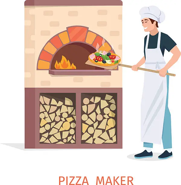 Vector illustration of Cooking pizza vector illustration.