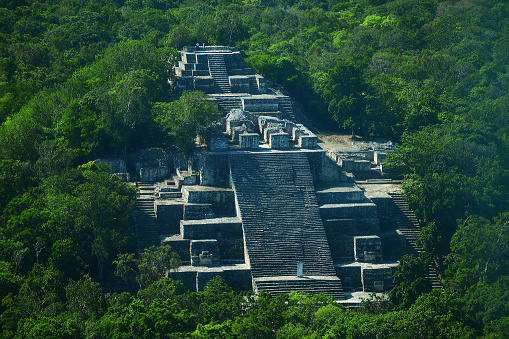 Campeche, Mexico: Ruins of the ancient Mayan city of Calakmul surrounded by the jungle