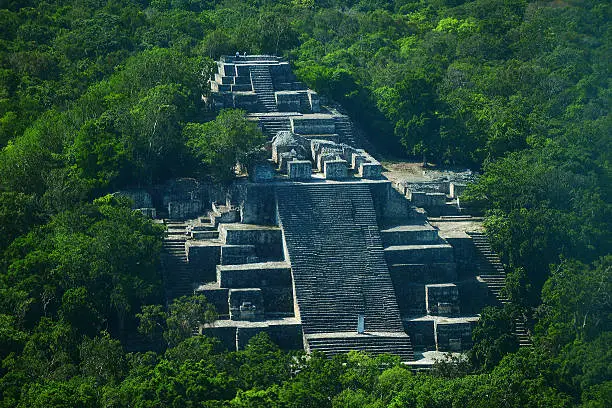 Campeche, Mexico: Ruins of the ancient Mayan city of Calakmul surrounded by the jungle