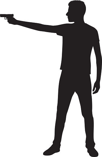 Vector silhouette of a young man pointing a gun.