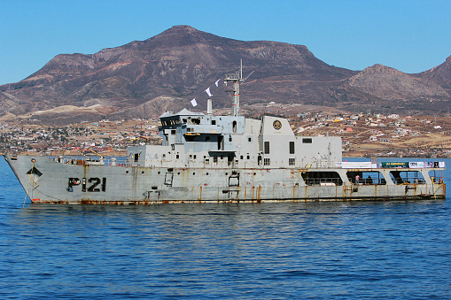 Rosarito, Mexico - November 21, 2015: Mexican Navy ship Uribe 121 prior to its collapse to create an artificial reef on November 21, 2015 at Rosarito, Mexico