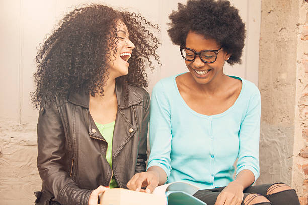 African american friends studying stock photo