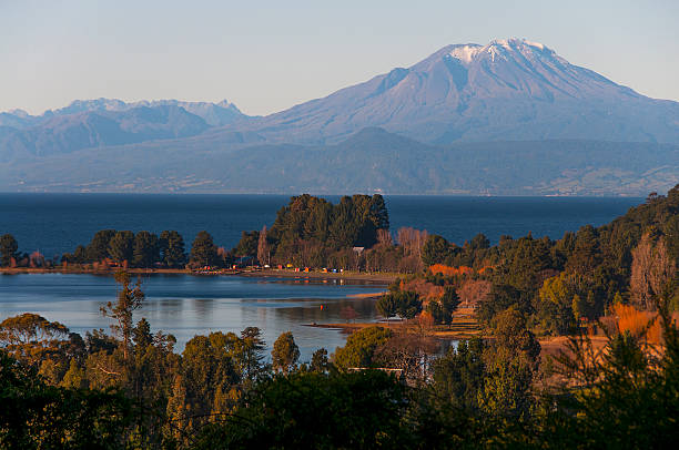 Puerto Octay bay, and  Calbuco volcano on the horizon. Llanquihue lake, south of Chile