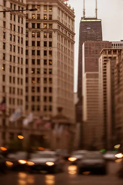 Photo of Sepia toned and blurred buildings in downtown Chicago