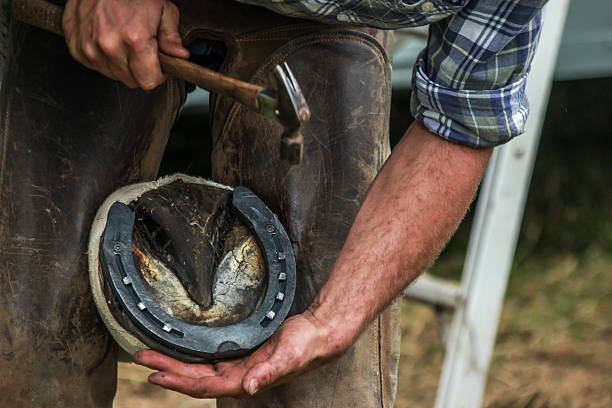 Black smith smithing horse shoe