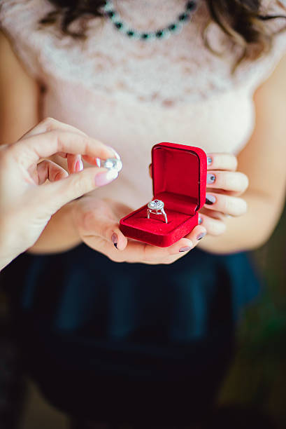 istock Wedding rings in the red box 543840876