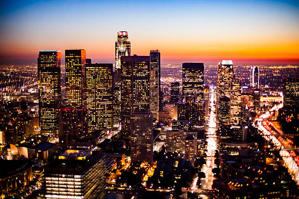 istock Aerial Downtown Los Angeles at Night 543843852