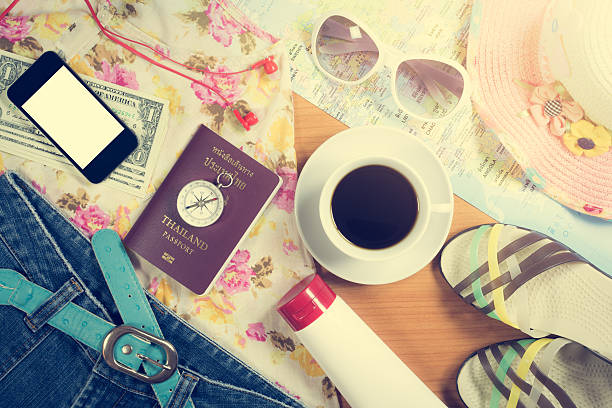 istock Set of travel accessory background 543972588