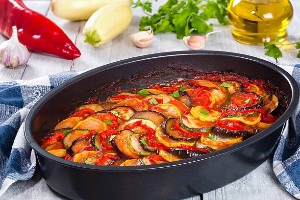istock Layered ratatouille in a baking dish, close up 543974632
