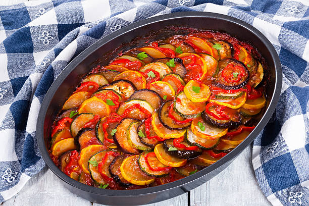 istock Layered ratatouille in a baking dish, close-up 543974714
