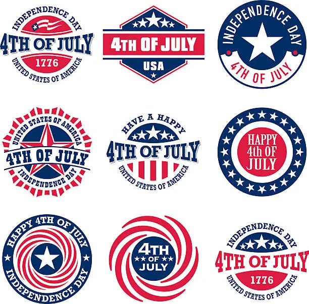 Vector illustration of Fourth of July vintage labels for US Independence Day