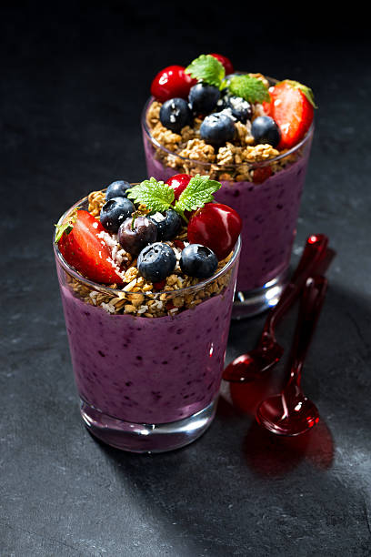 istock healthy dessert with granola and berries on a dark background 543975808