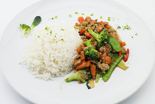 istock Rice topped fried pork with block Kerry and  carrots 543977014