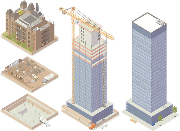 ilustrații de stoc cu demolare și ilustrație de construcție - zgârie nori