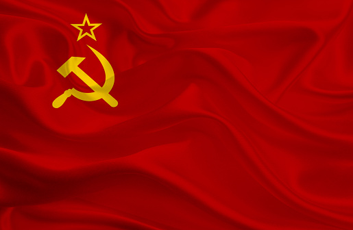 Soviet Union flag, three dimensional render, satin texture
