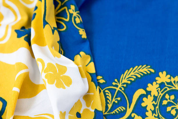 istock Wrinked silk in blue, yellow and white 543978898