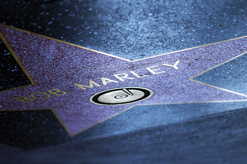 Los Angeles, USA - September 18, 2011: Star of Bob Marley at the pavement of the Walk of Fame in Hollywood. The star is reserved for the name of a celebrity from the movie industry.