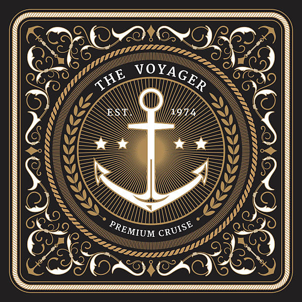 Nautical the voyager retro card Nautical the voyager retro card with Square Frame voyager stock illustrations