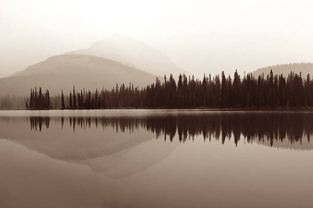 istock Foggy mountain lake 543984140