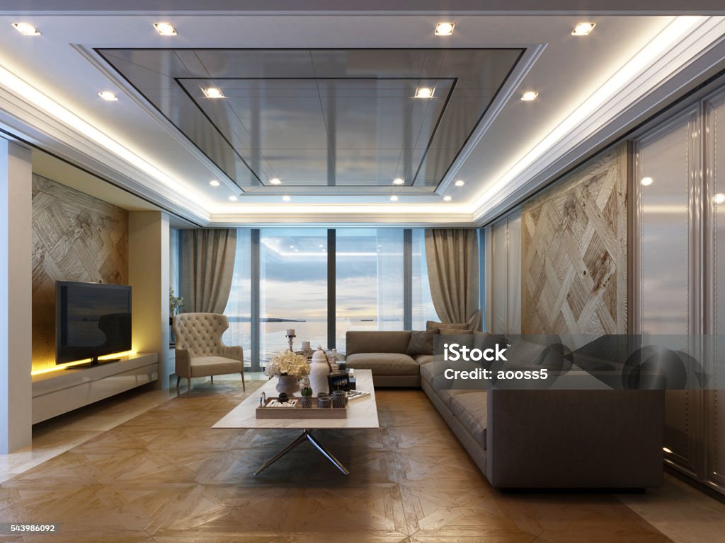 Living Room İnterior Design of a modern style living room Architectural Cornice Stock Photo
