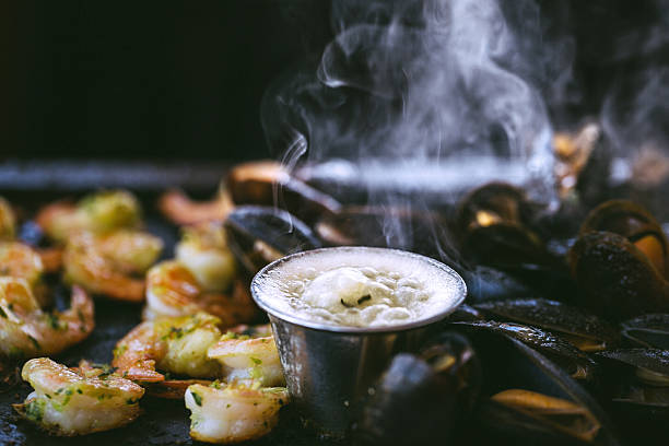 Grilled shrimp and mussels with garlic butter