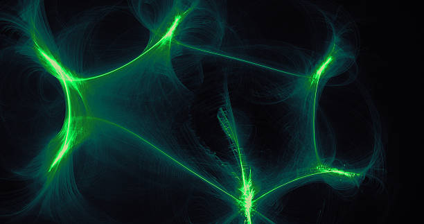 istock Abstract Lines Curves Particles In Green Against Dark Background 543989868