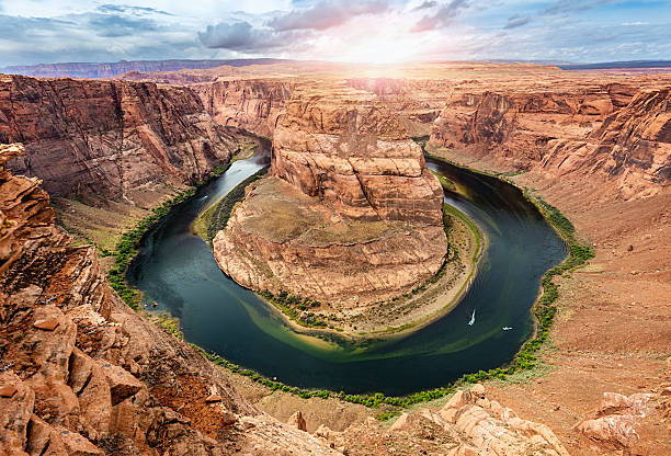 Horseshoe Bend Colorado River Arizona USA Scenic view over Arizona Horseshoe Bend - Horseshoe Canyon with Colorado River in Glen Canyon from above. Page, Arizona, USA. horseshoe canyon stock pictures, royalty-free photos & images