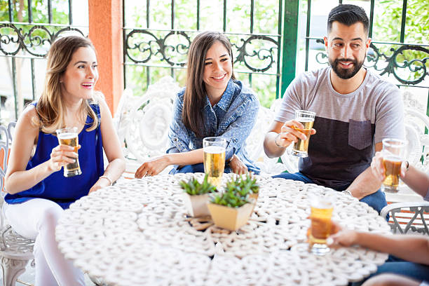 istock Group of friends having a conversation and drinking 543998730