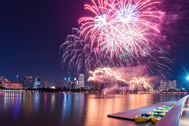 istock fireworks by water in Singapore city 544096914