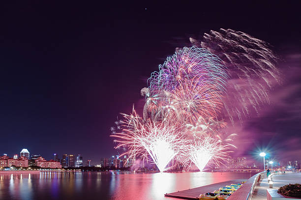 istock fireworks by water in Singapore city 544097644