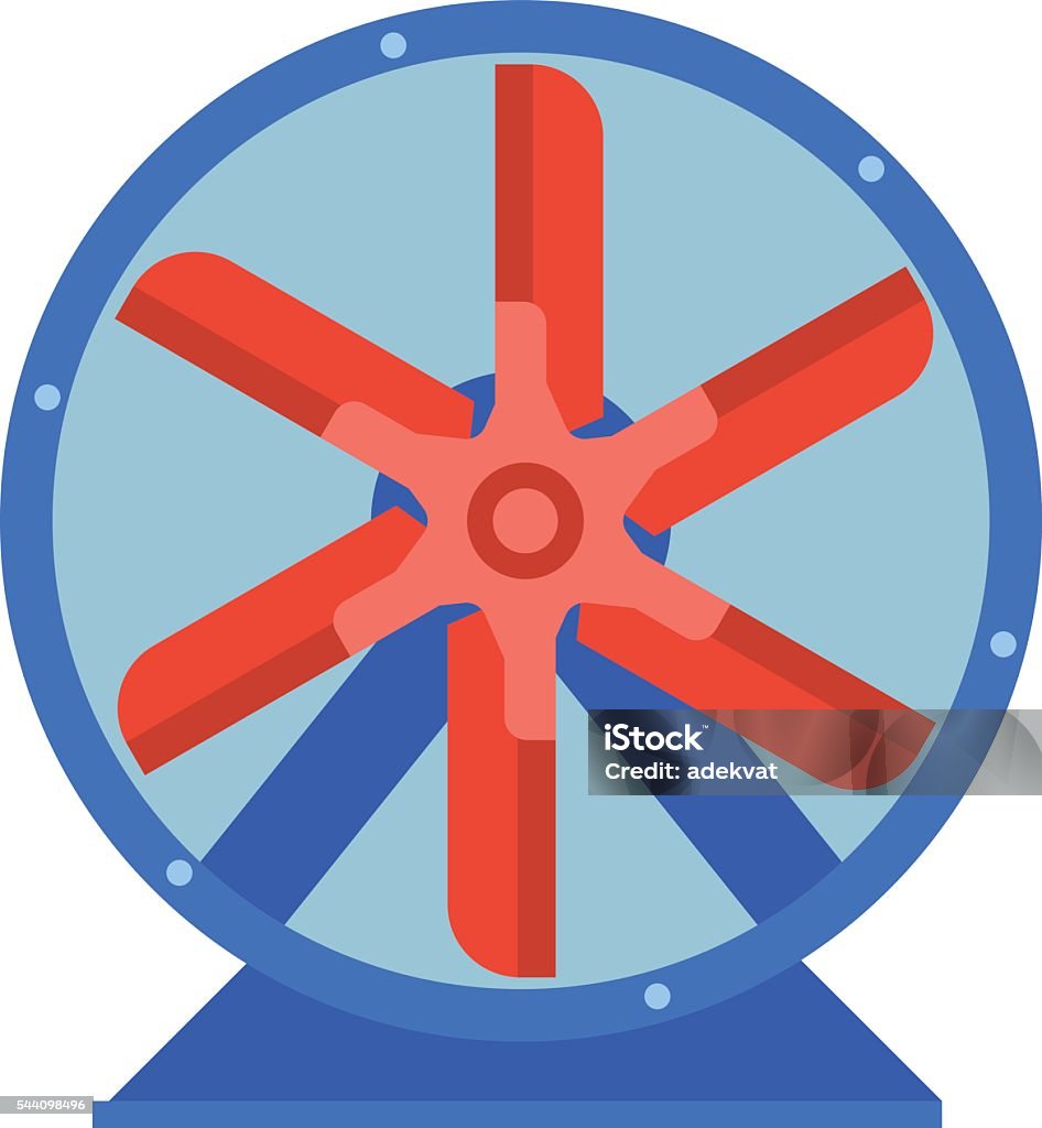 Industrial fan vector illustration. Industrial fan to remove water damage. Technology electric cooling power equipment industrial fan. Vector ventilation turbine industrial fan cold conditioner vent engine blade condition construction. Agricultural Machinery stock vector