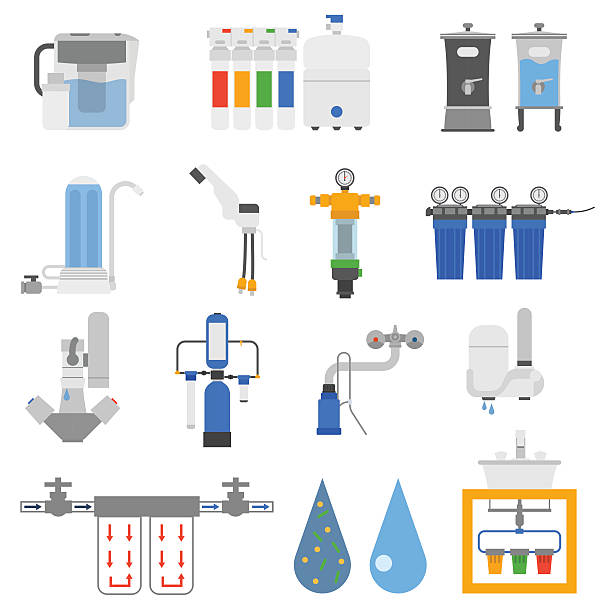 wasser filter vectorsatz. - destilliertes wasser stock-grafiken, -clipart, -cartoons und -symbole