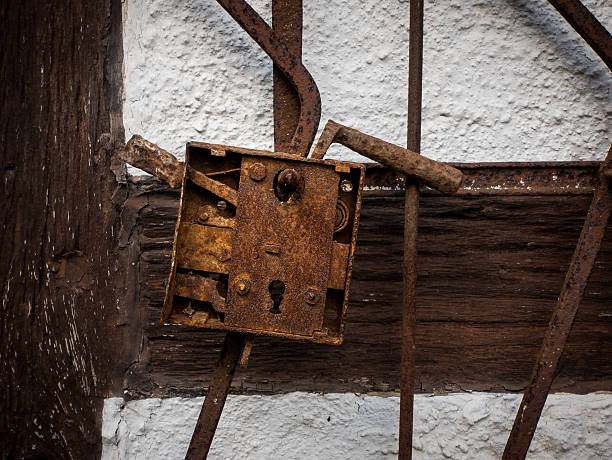istock The old rusty lock on wall of  farmhouse 544099872